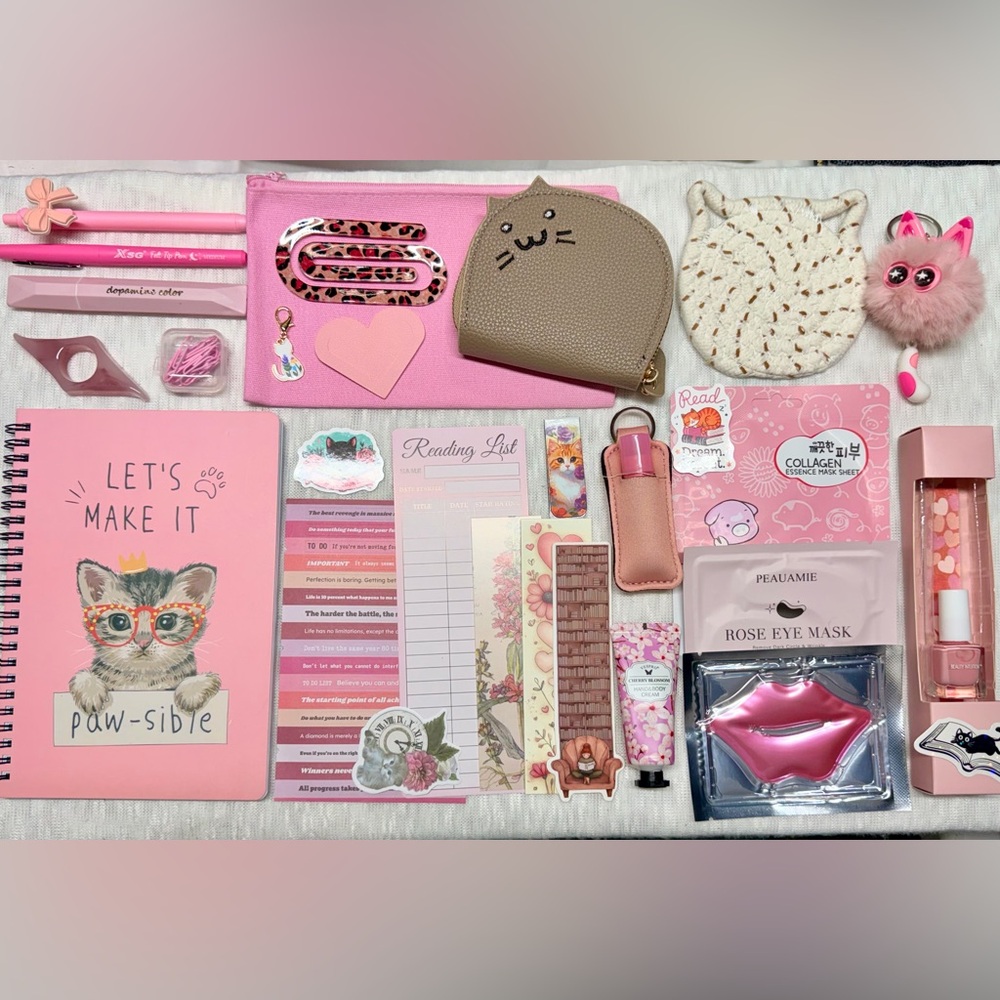 Cute Pink Cat themed Bookish & Beauty Bundle